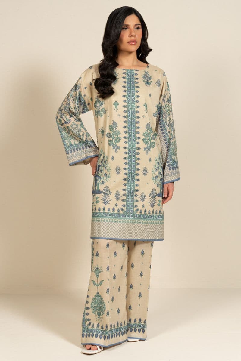 Beige Printed Lawn 2 Piece Unstitched Suit thumbnail