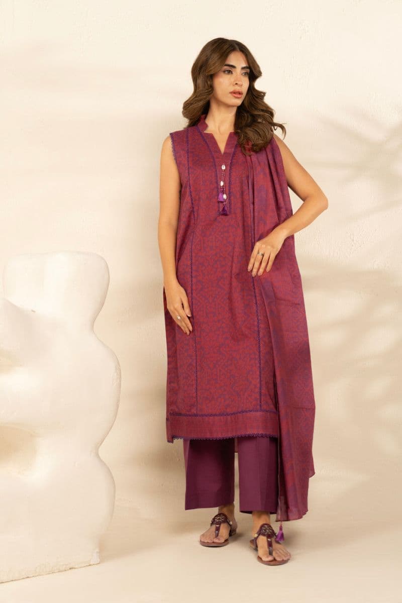 Red Printed Cambric 3 Piece Unstitched Suit thumbnail