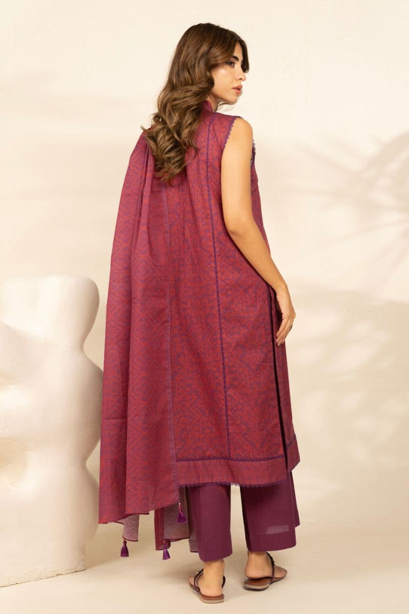 Red Printed Cambric 3 Piece Unstitched Suit thumbnail