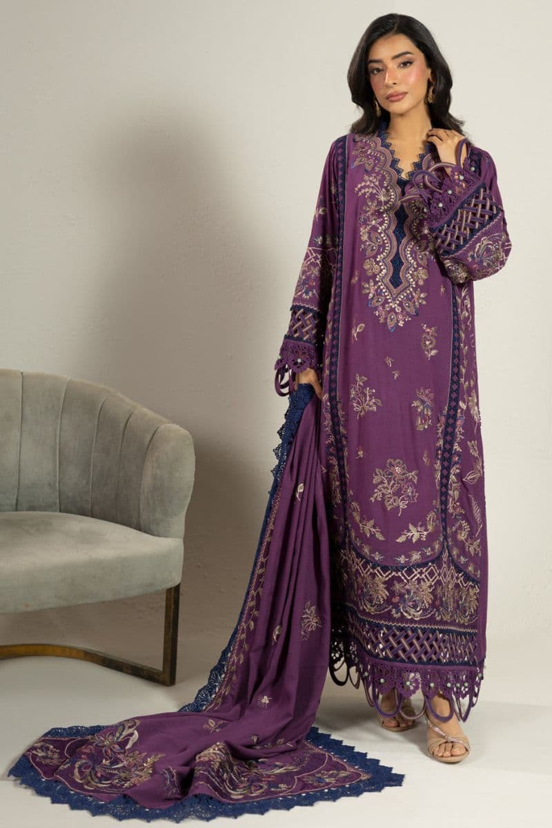 Burgundy Embroidered Viscose 3 Piece Unstitched Suit thumbnail