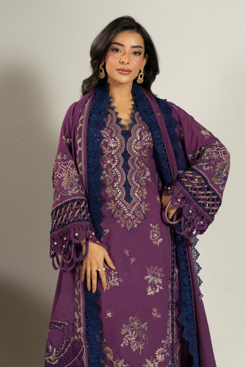 Burgundy Embroidered Viscose 3 Piece Unstitched Suit thumbnail