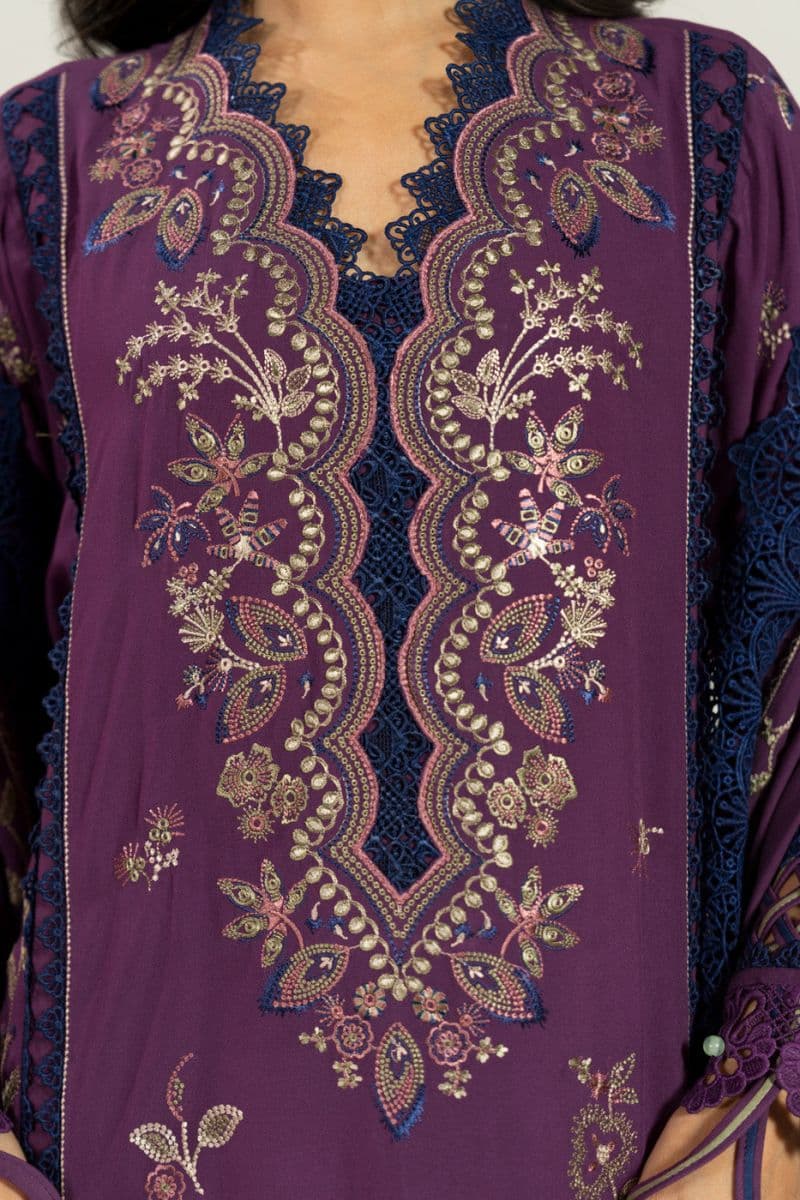Burgundy Embroidered Viscose 3 Piece Unstitched Suit thumbnail