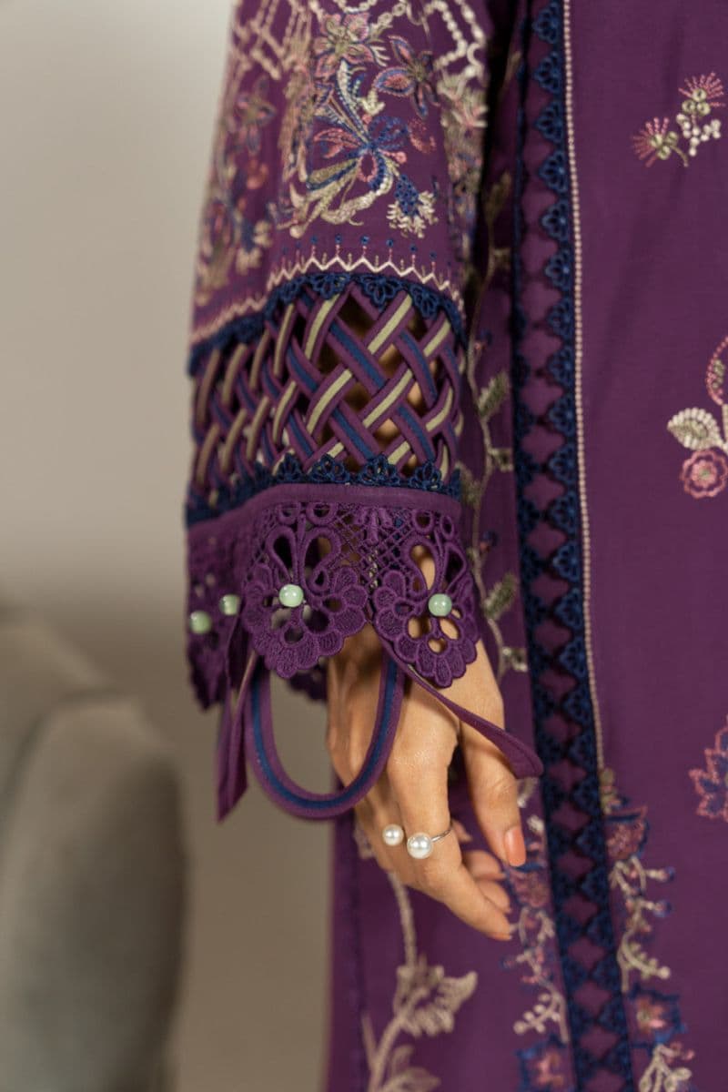 Burgundy Embroidered Viscose 3 Piece Unstitched Suit thumbnail