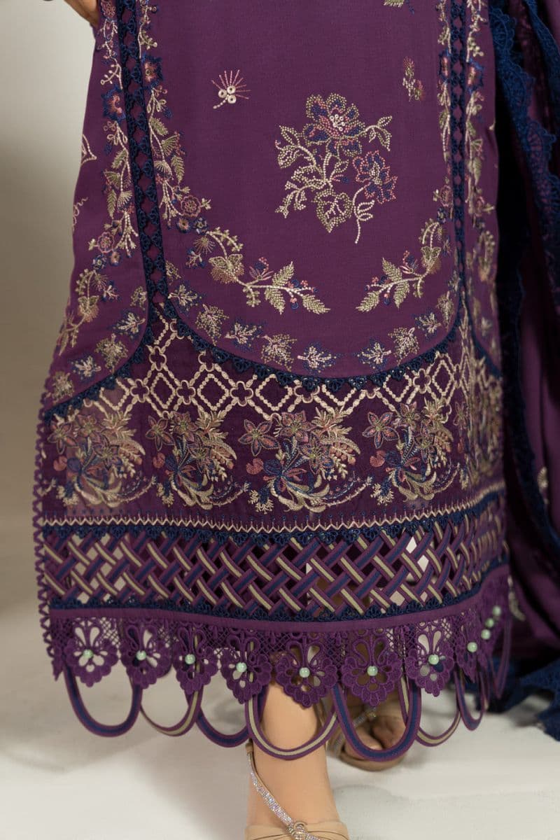 Burgundy Embroidered Viscose 3 Piece Unstitched Suit thumbnail