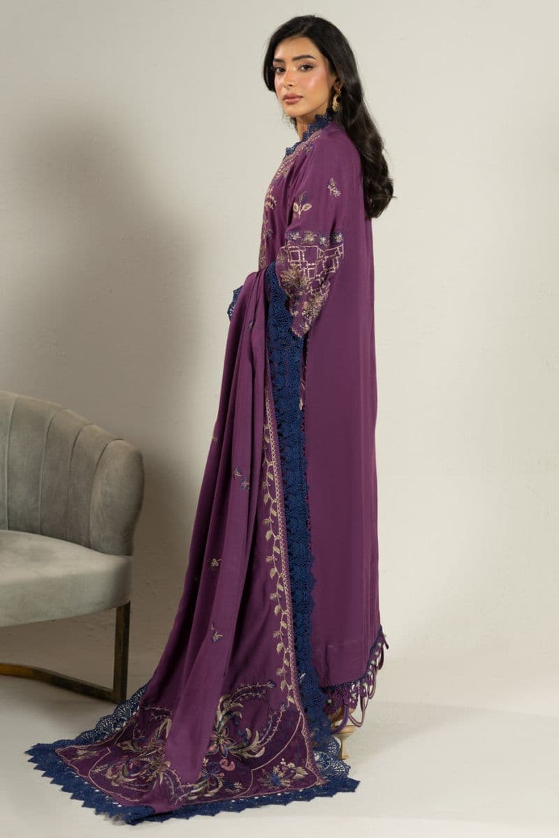 Burgundy Embroidered Viscose 3 Piece Unstitched Suit thumbnail