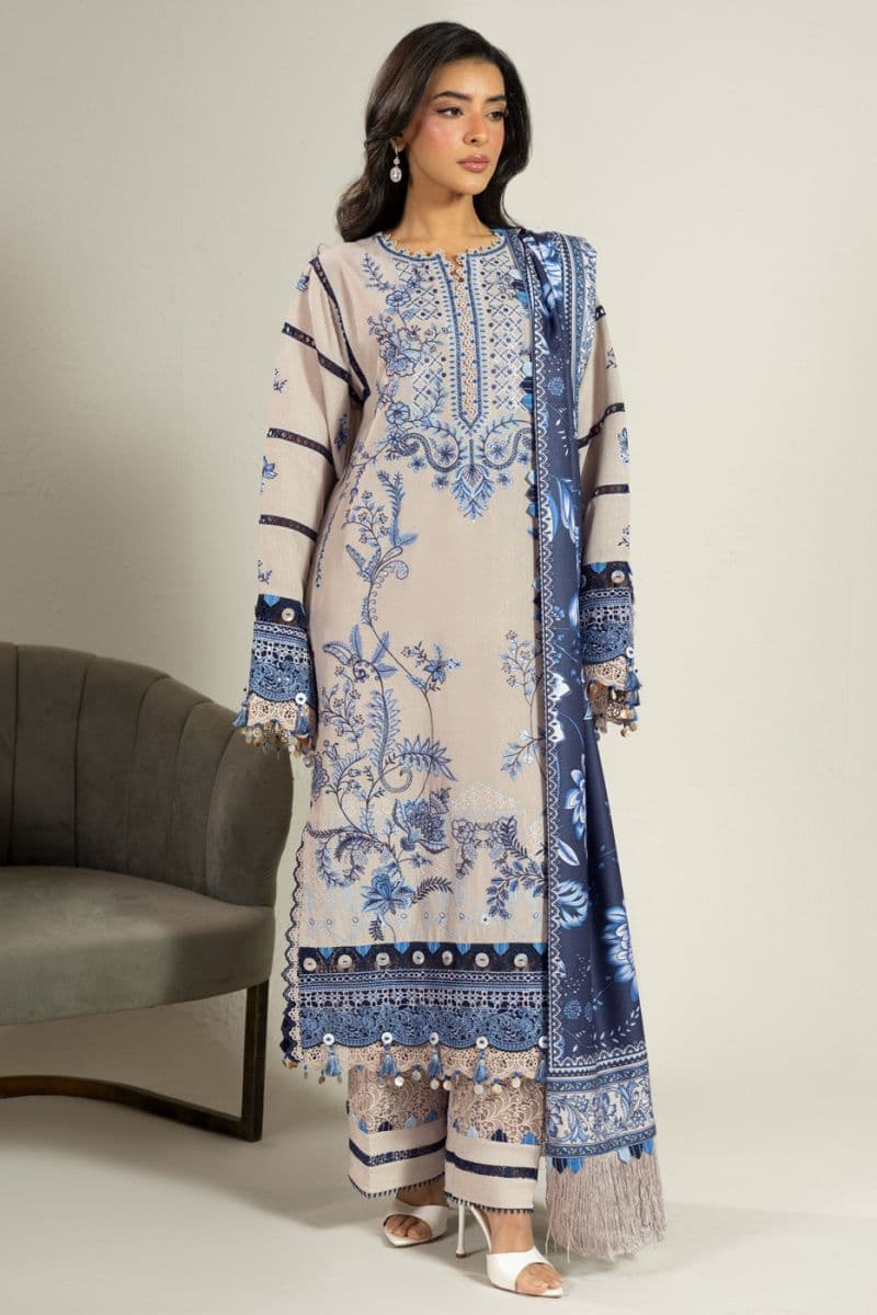 Pearl Grey Embroidered Karandi 3 Piece Unstitched Suit thumbnail