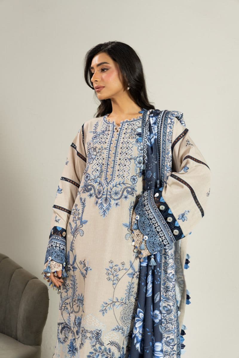 Pearl Grey Embroidered Karandi 3 Piece Unstitched Suit thumbnail