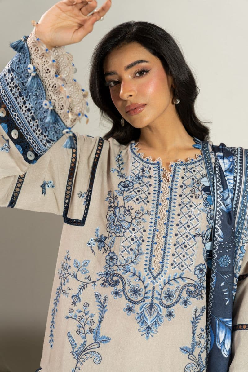 Pearl Grey Embroidered Karandi 3 Piece Unstitched Suit thumbnail