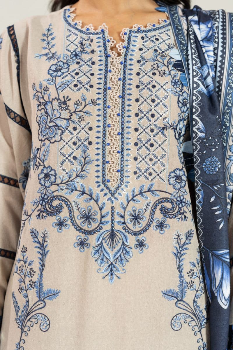 Pearl Grey Embroidered Karandi 3 Piece Unstitched Suit thumbnail