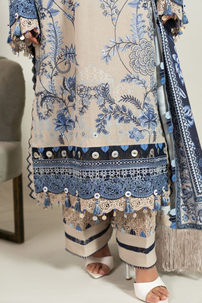 Pearl Grey Embroidered Karandi 3 Piece Unstitched Suit thumbnail