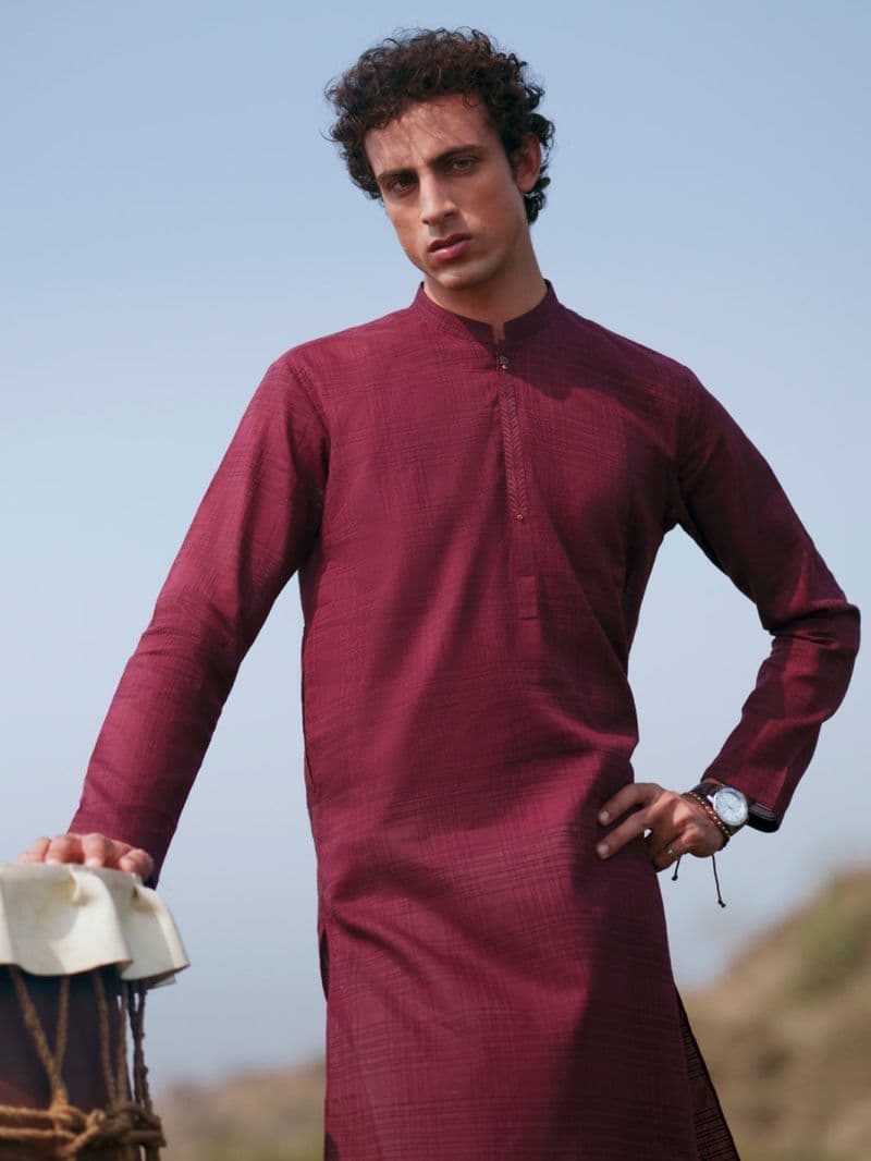 Maroon Cotton Kurta Trousers thumbnail