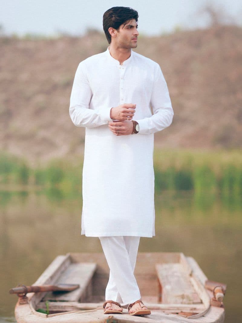White Cut & Sew Kurta Trousers thumbnail