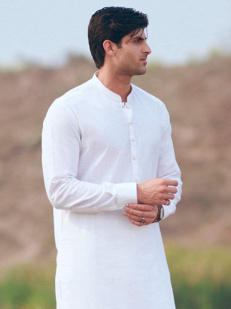 White Cut & Sew Kurta Trousers thumbnail