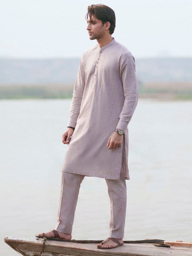 Beige Cut & Sew Kurta Trousers thumbnail