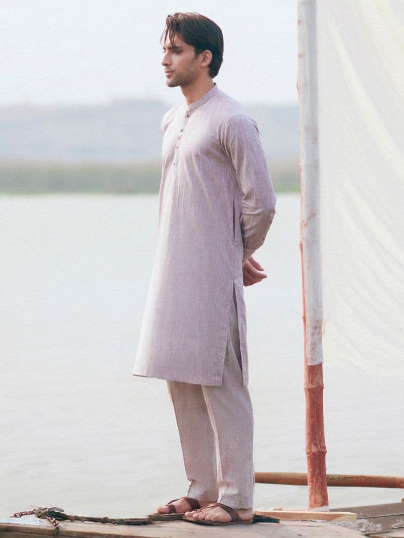 Beige Cut & Sew Kurta Trousers thumbnail