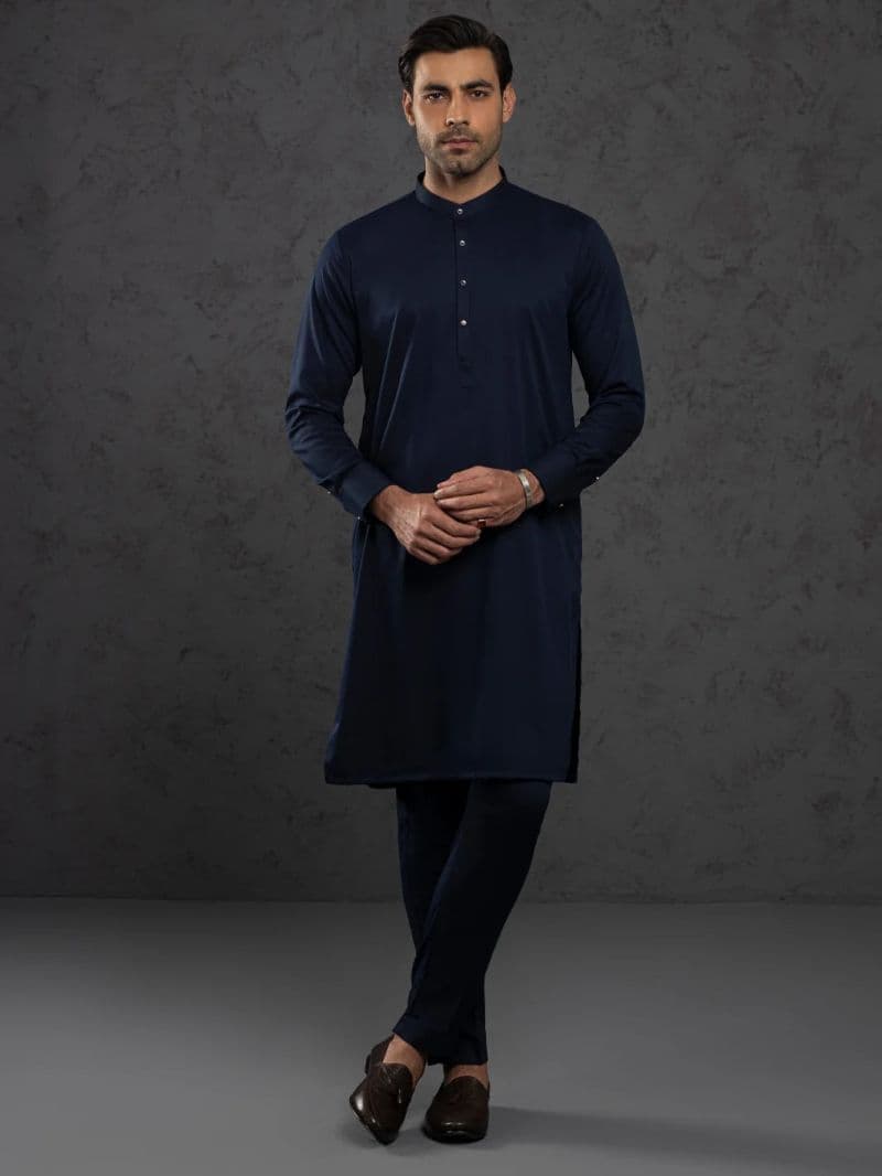 Midnight Blue Plain Kurta Trouser thumbnail
