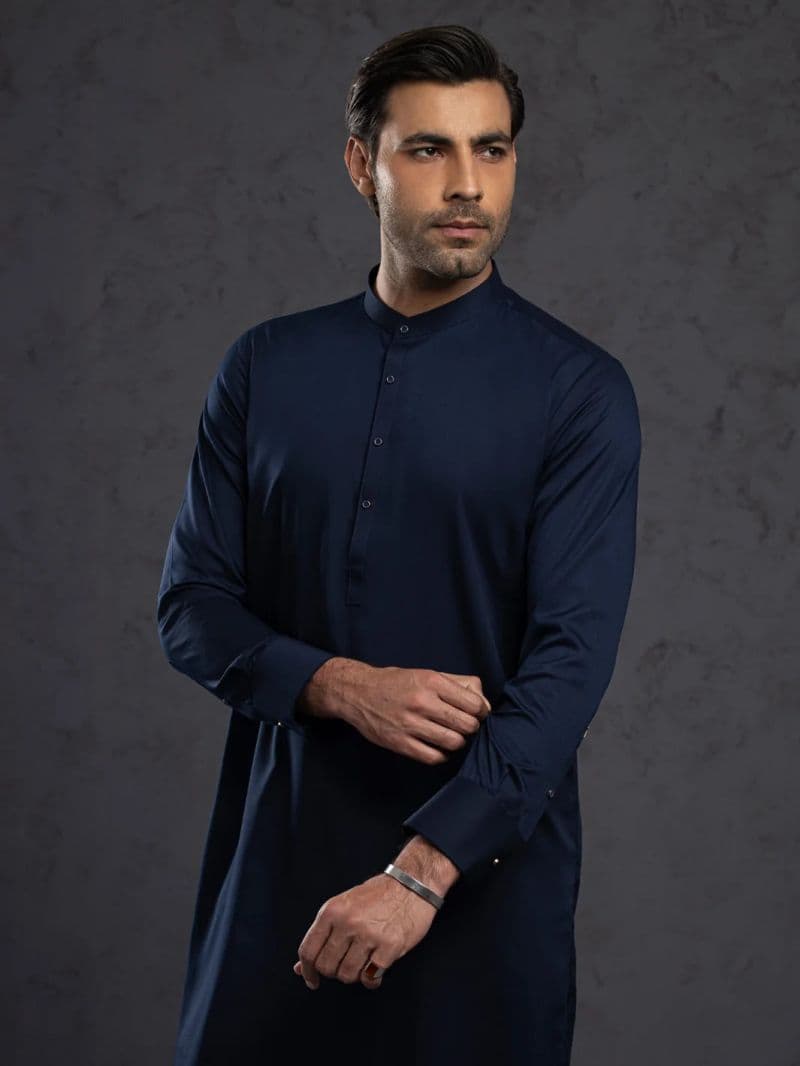 Midnight Blue Plain Kurta Trouser thumbnail