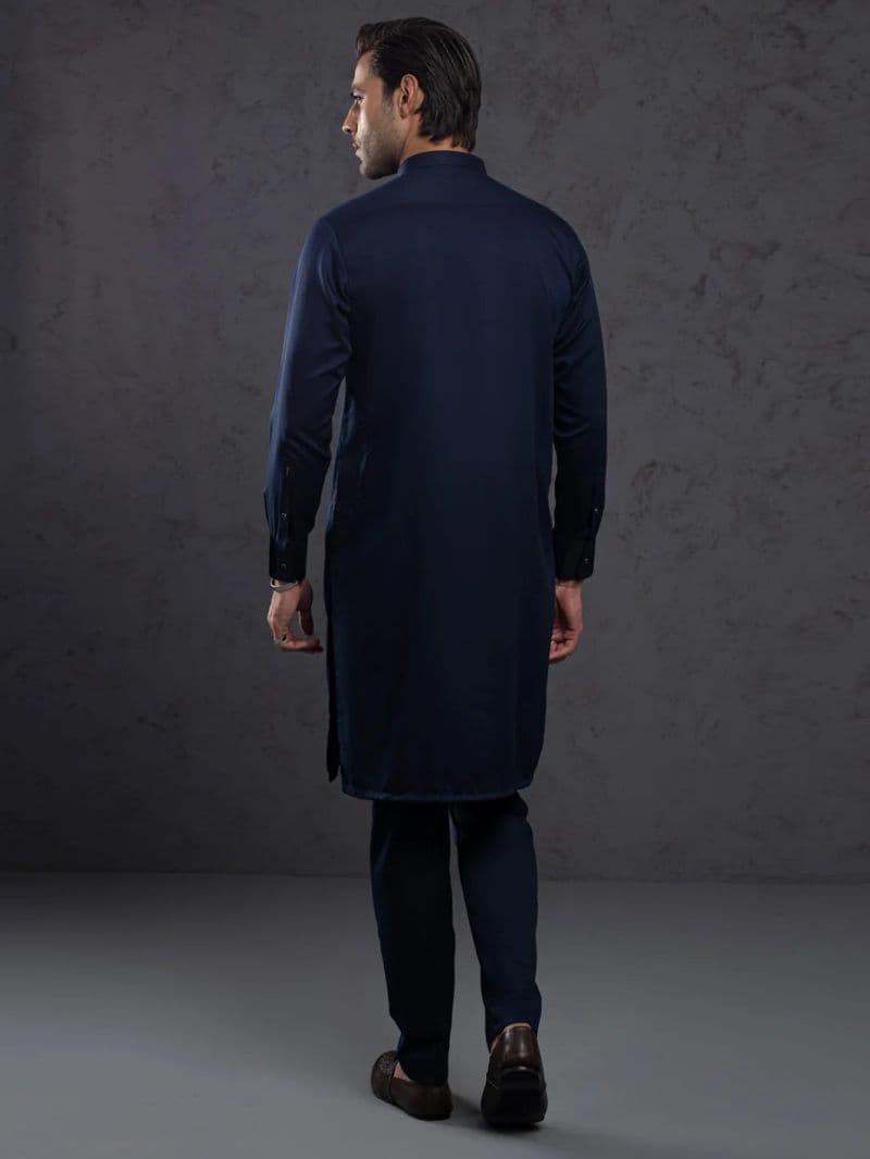 Midnight Blue Plain Kurta Trouser thumbnail