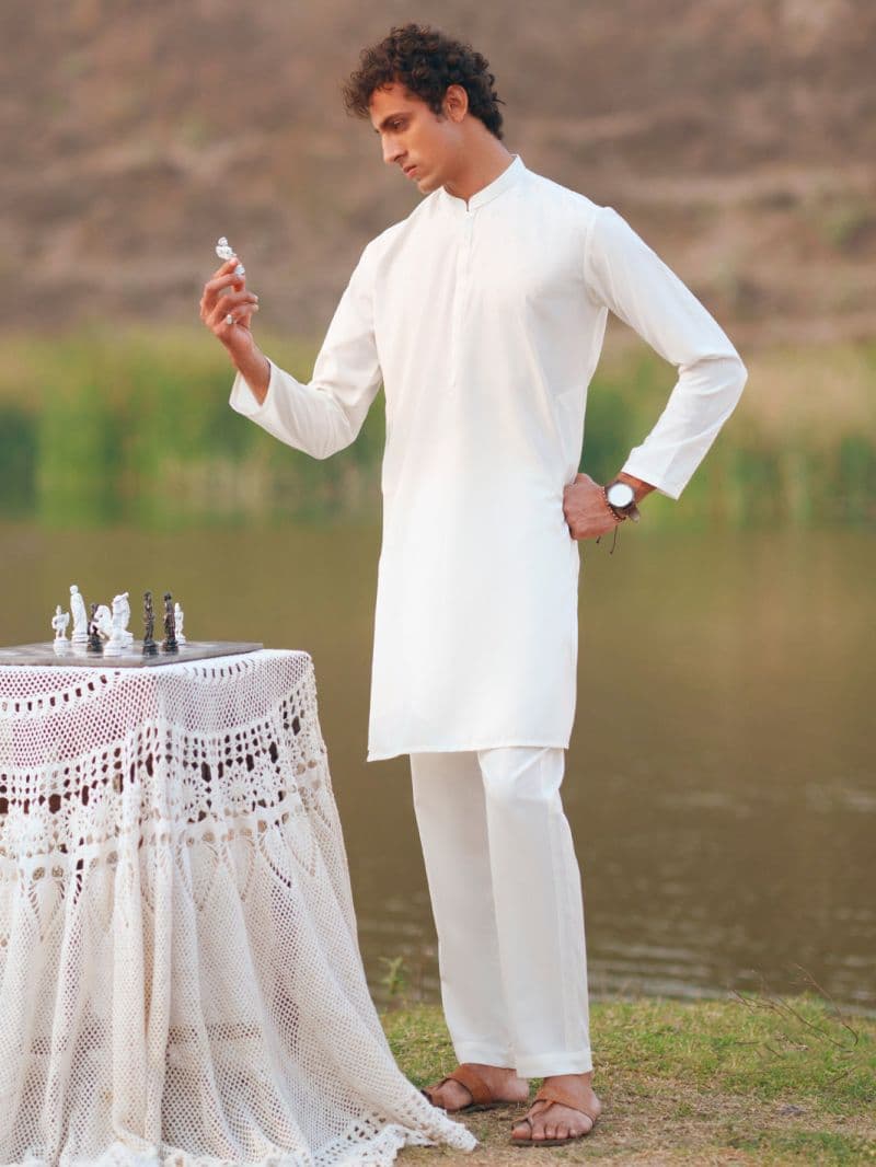 White Semi-Formal Kurta Trousers thumbnail