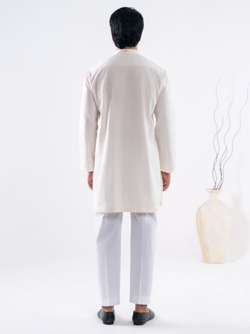 Off White Cotton Screen Print Kurta Trousers thumbnail