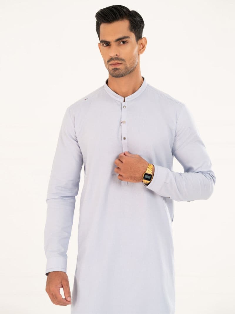 Sky Blue Cotton Cut & Sew Kurta Trousers thumbnail