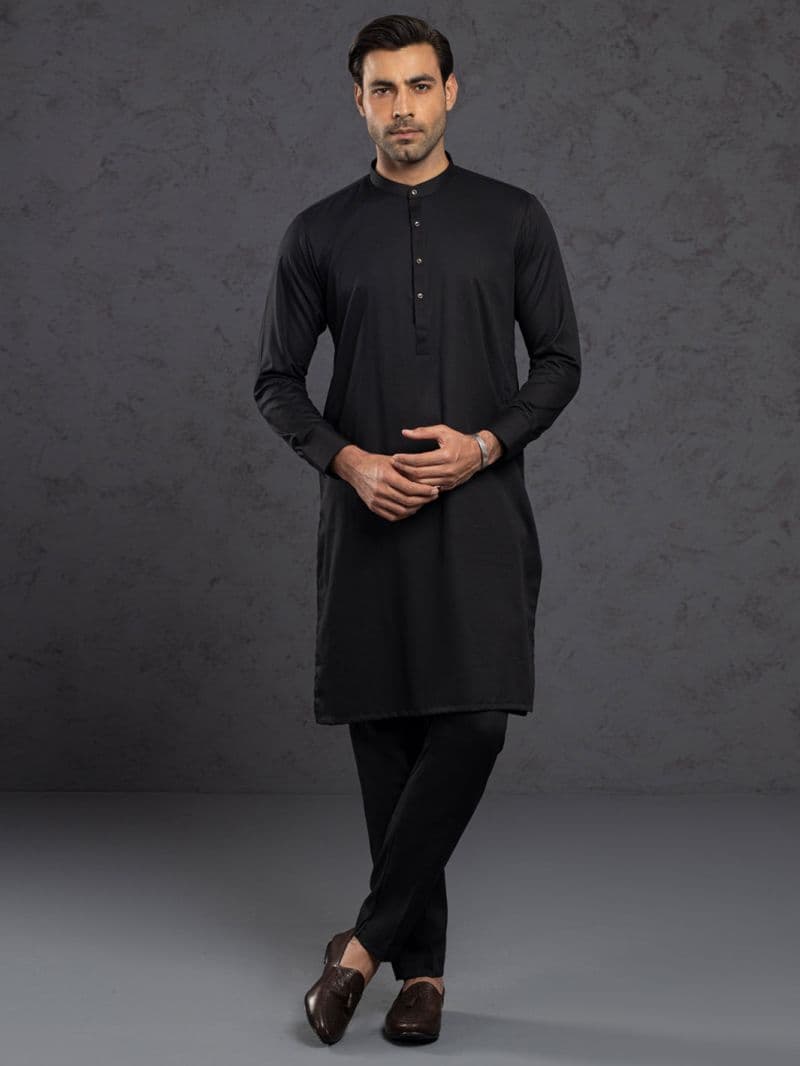 Black Plain Kurta Trousers thumbnail