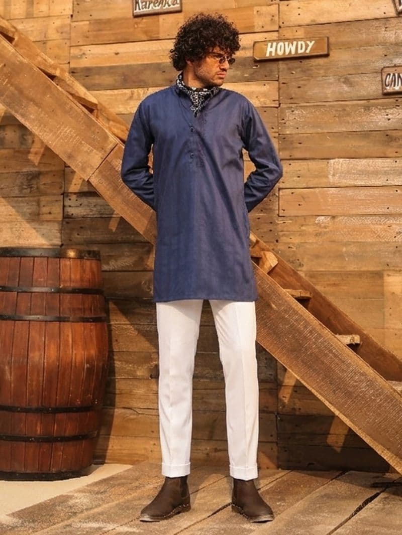 Dark Blue Cotton Screen Printed Kurta Trouser thumbnail
