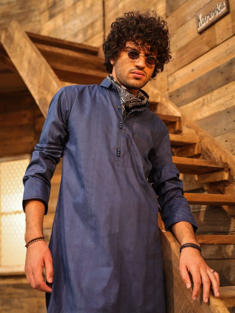 Dark Blue Cotton Screen Printed Kurta Trouser thumbnail
