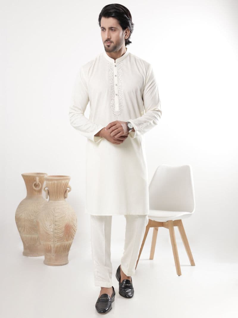 Cream Blended Kurta Trousers thumbnail