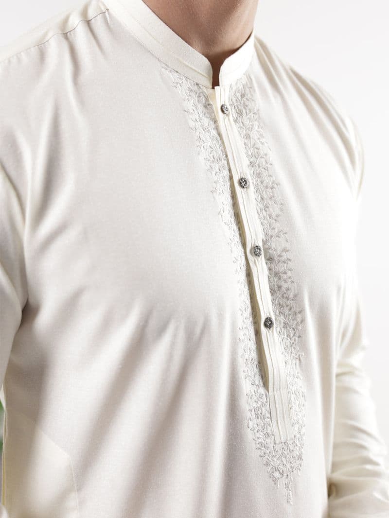 Cream Blended Kurta Trousers thumbnail