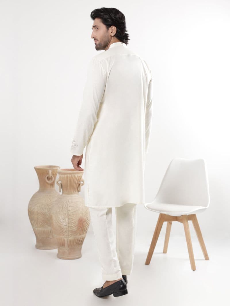 Cream Blended Kurta Trousers thumbnail