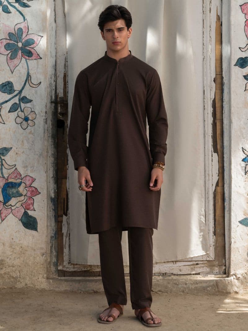 Dark Brown Blended Kurta Trousers thumbnail