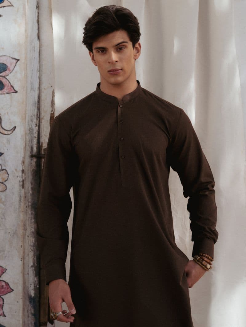 Dark Brown Blended Kurta Trousers thumbnail