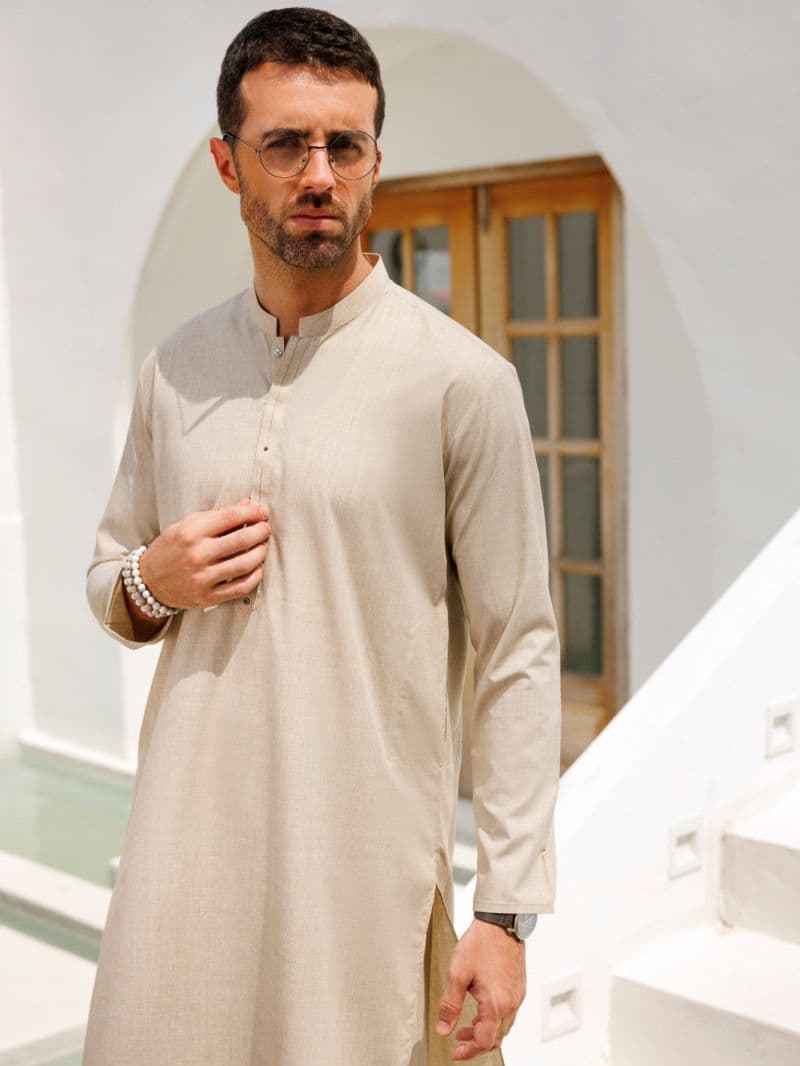 Beige Blended Kurta Trouser thumbnail