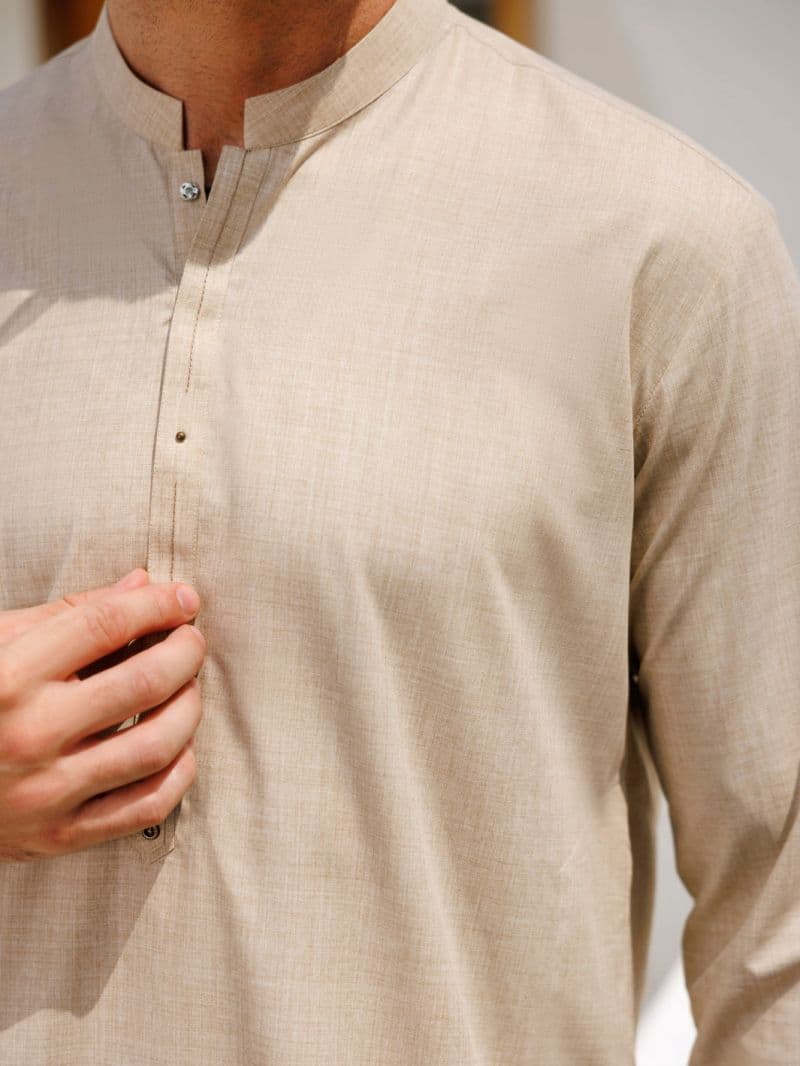 Beige Blended Kurta Trouser thumbnail