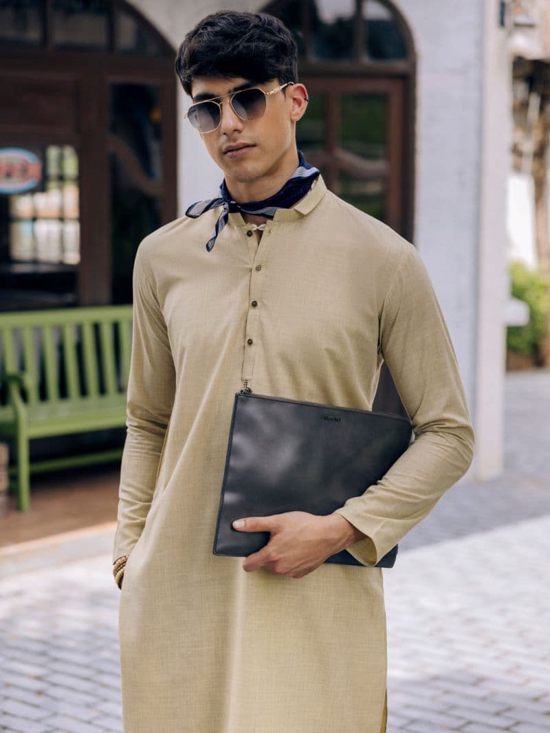 Beige Blended Kurta Trouser thumbnail