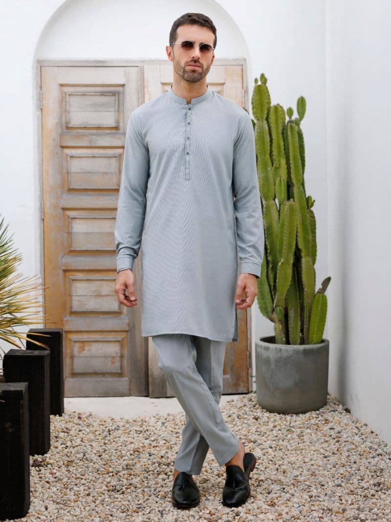 Grey Blended Kurta Trouser thumbnail