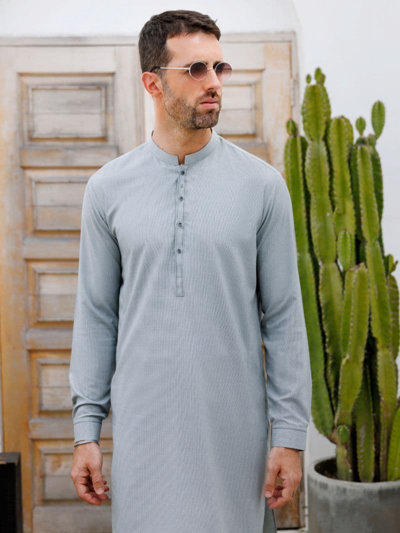 Grey Blended Kurta Trouser thumbnail