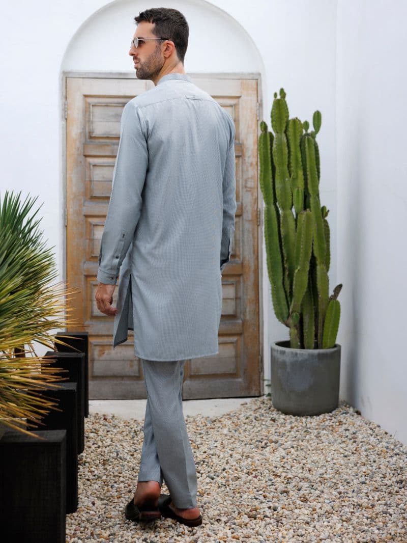 Grey Blended Kurta Trouser thumbnail