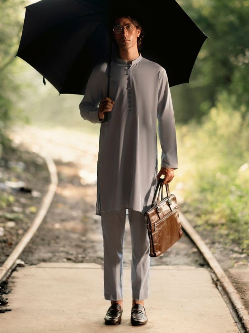 Light Blue Blended Kurta Trouser thumbnail