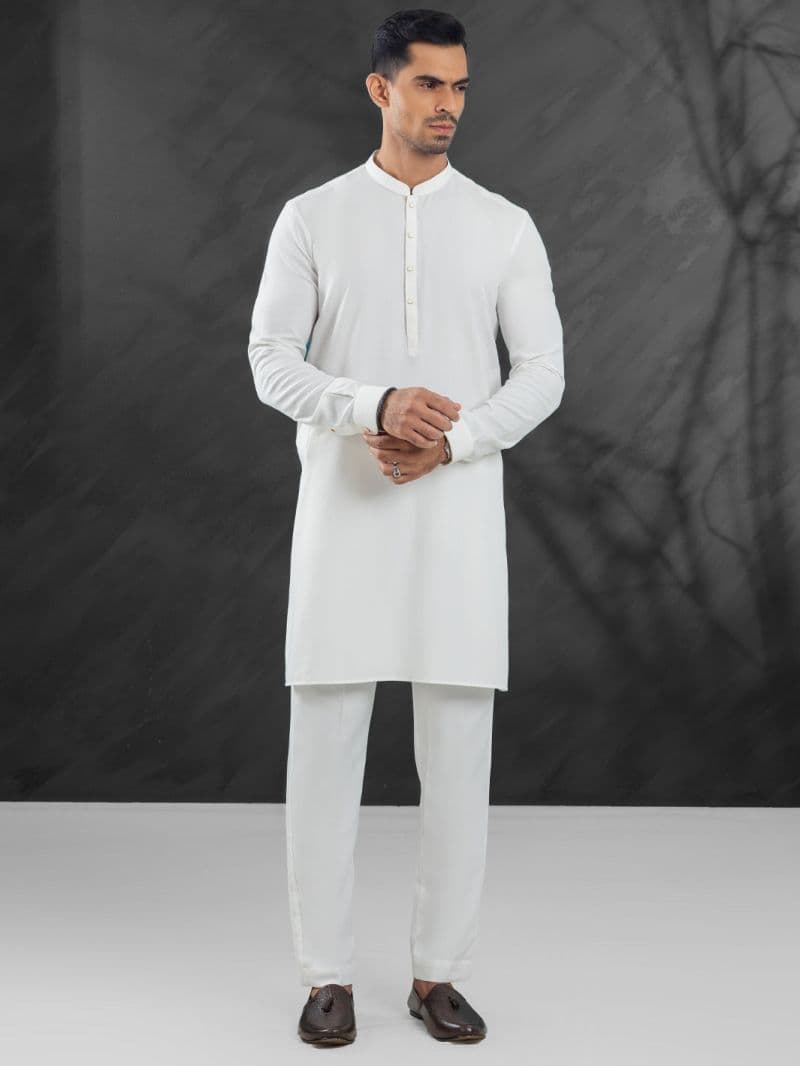 White Blended Kurta Trouser thumbnail