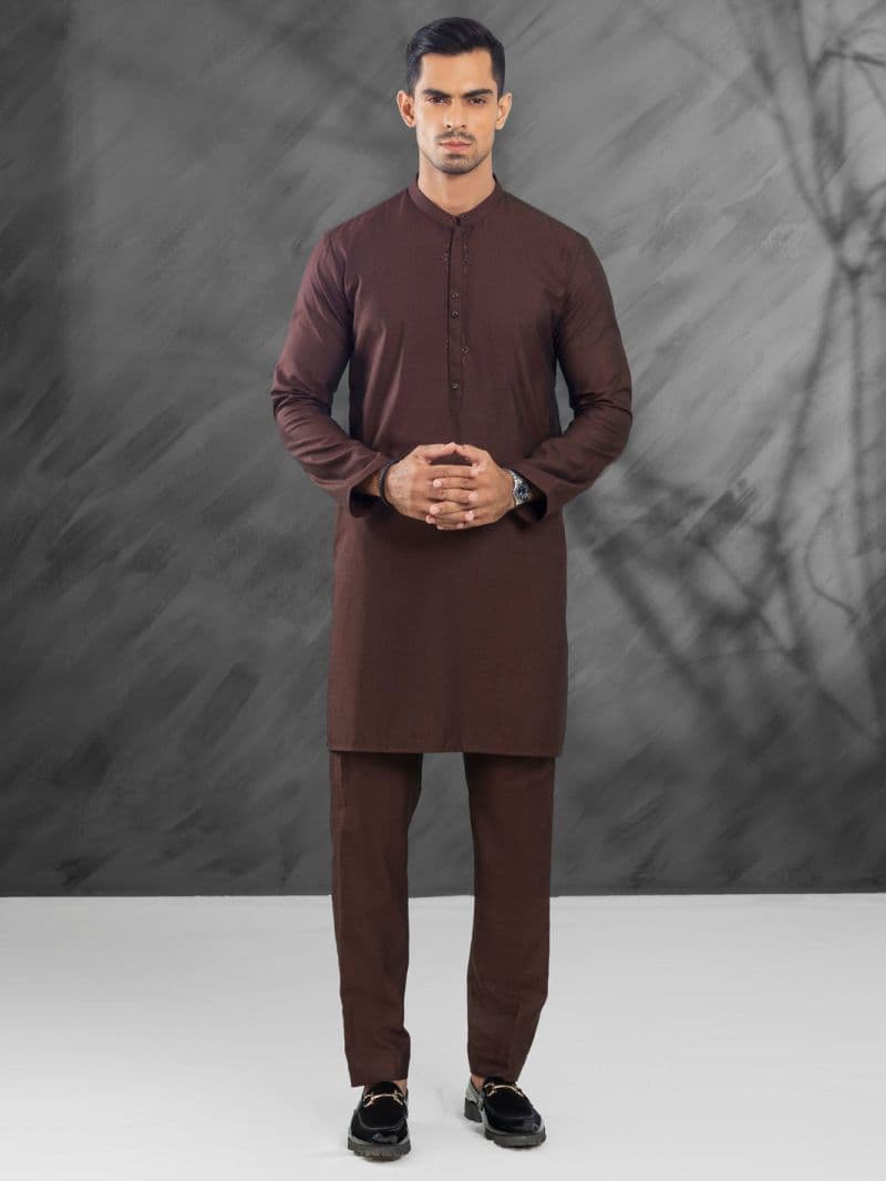 Dark Brown Blended Kurta Trouser thumbnail