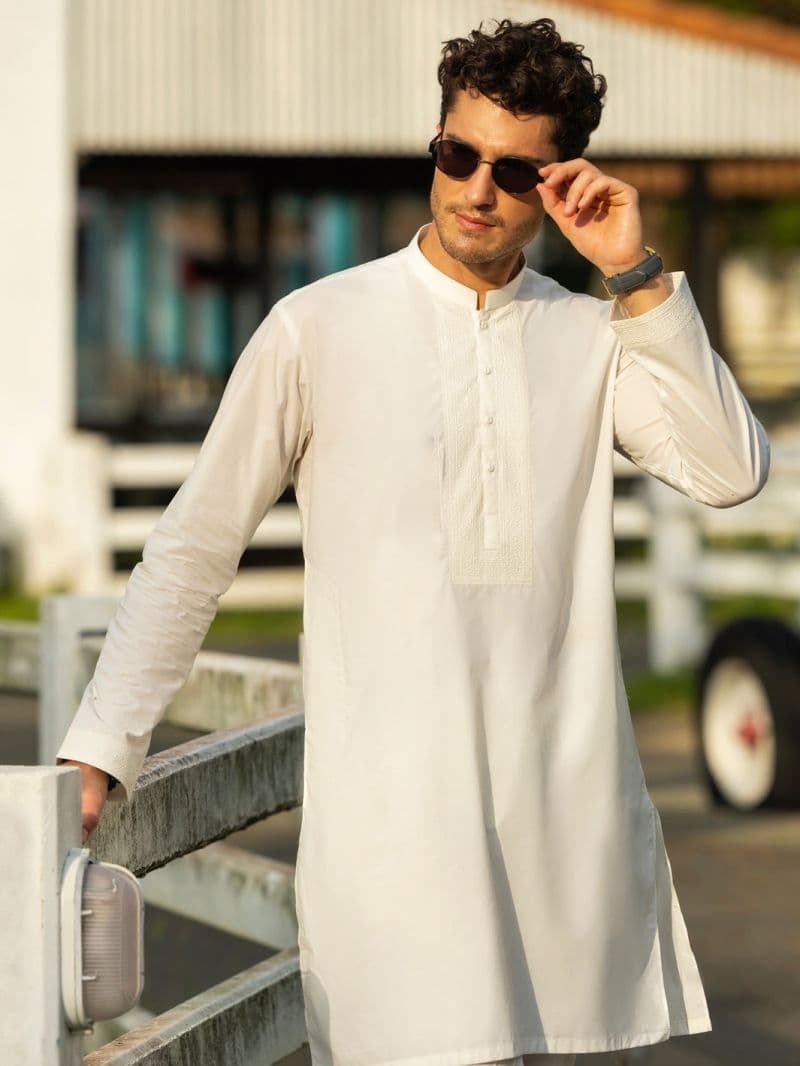 Off White Cotton Kurta Trouser thumbnail