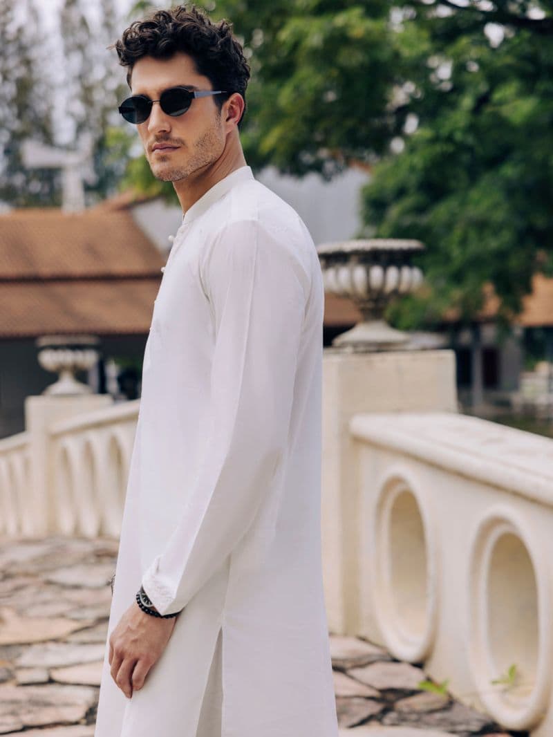 Off White Cotton Kurta Trouser thumbnail