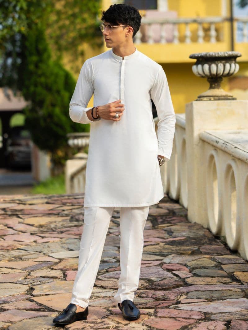 Off White Cotton Kurta Trouser thumbnail