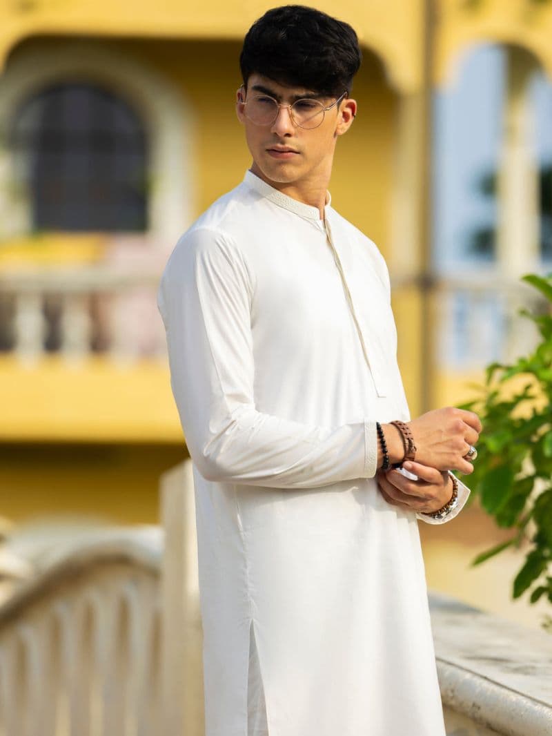 Off White Cotton Kurta Trouser thumbnail