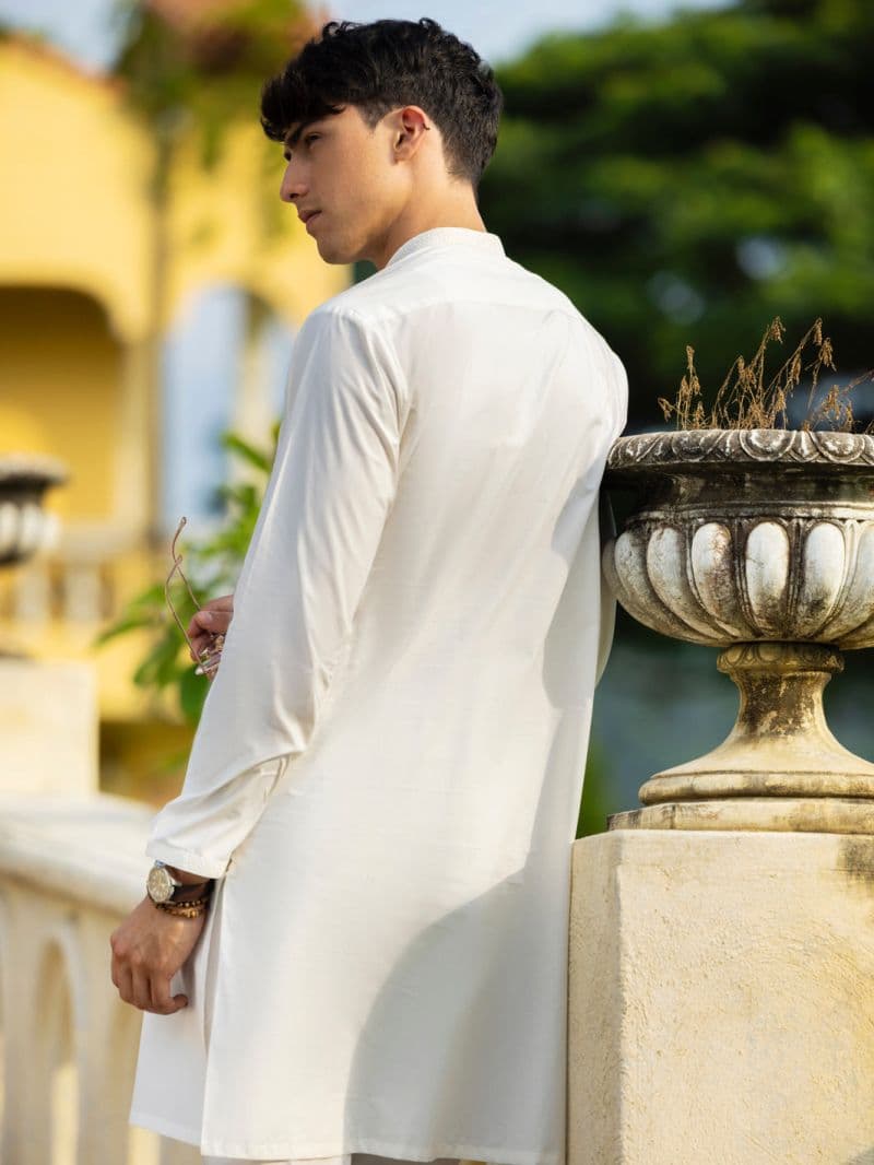 Off White Cotton Kurta Trouser thumbnail
