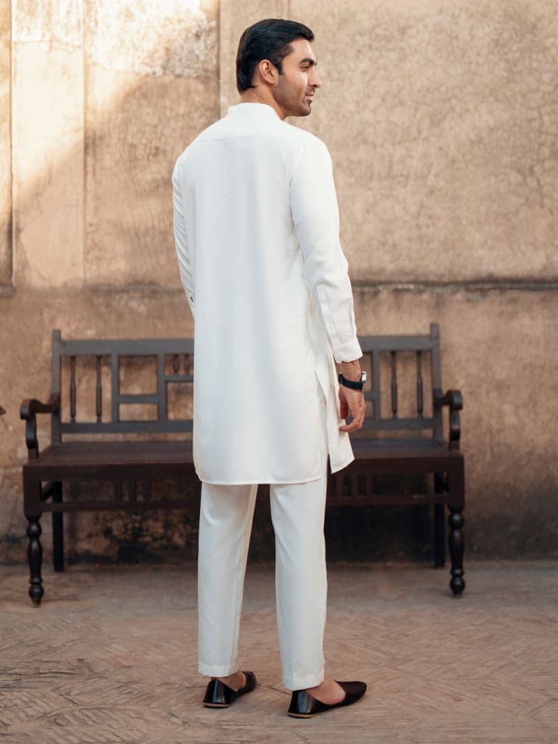 White Blended Kurta Trouser thumbnail
