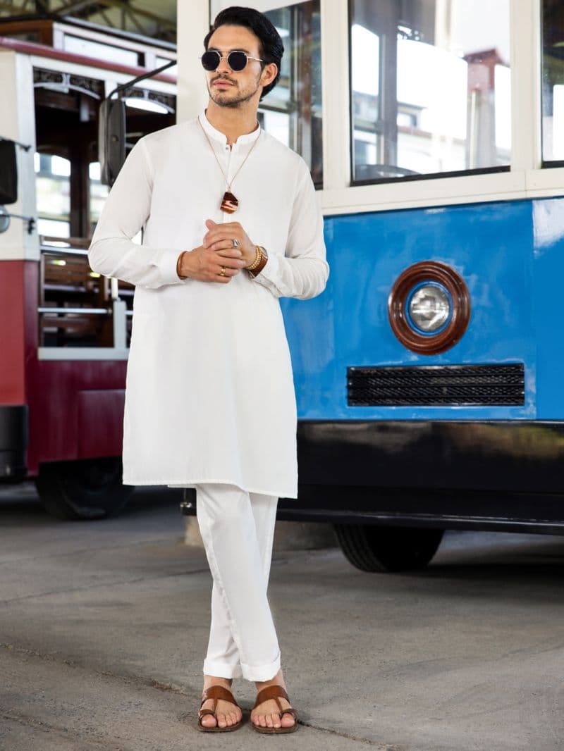 White Poly Cotton Kurta Trouser thumbnail