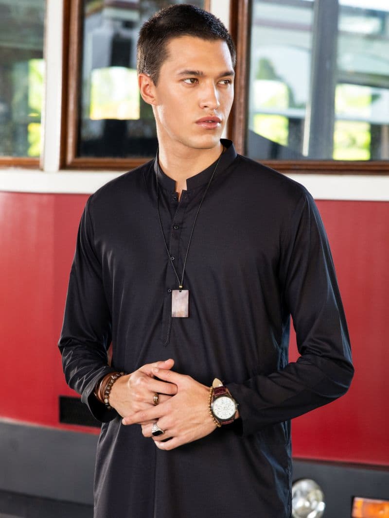 Black Poly Cotton Kurta Trouser thumbnail